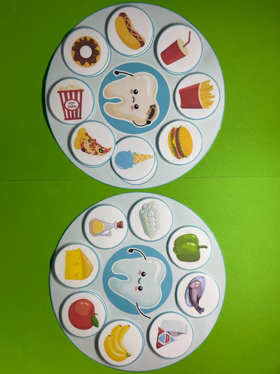 Žaidimas: dantukai ir maisto produktai